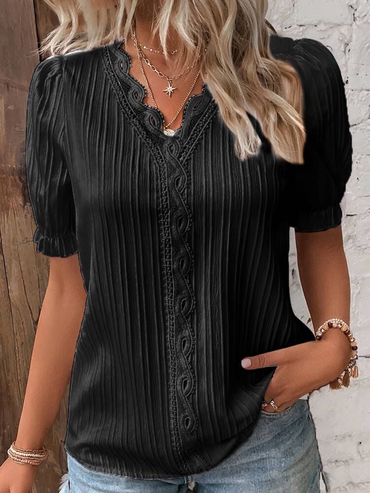 ✨V Neck Plain Lace Elegant Shirt