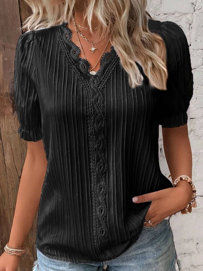 ✨V Neck Plain Lace Elegant Shirt