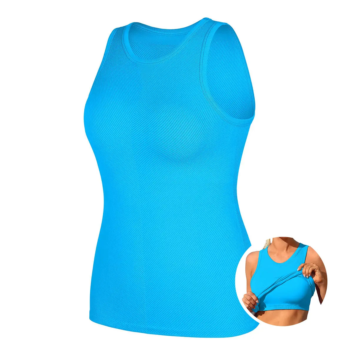 Women's Seamless High Neck Workout Tank Top with Built-in Bra