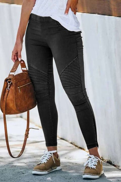 Solid Slant Pocket Zip Side Seam Detail Skinny Jeans