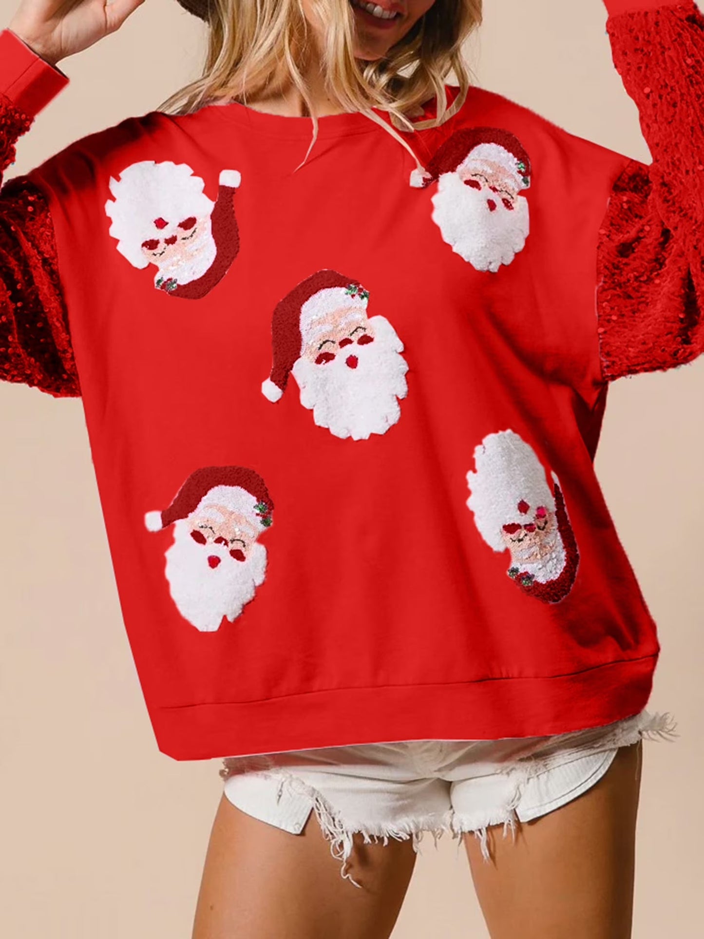 Women's Santa Sequin Patchwork Sweatshirt