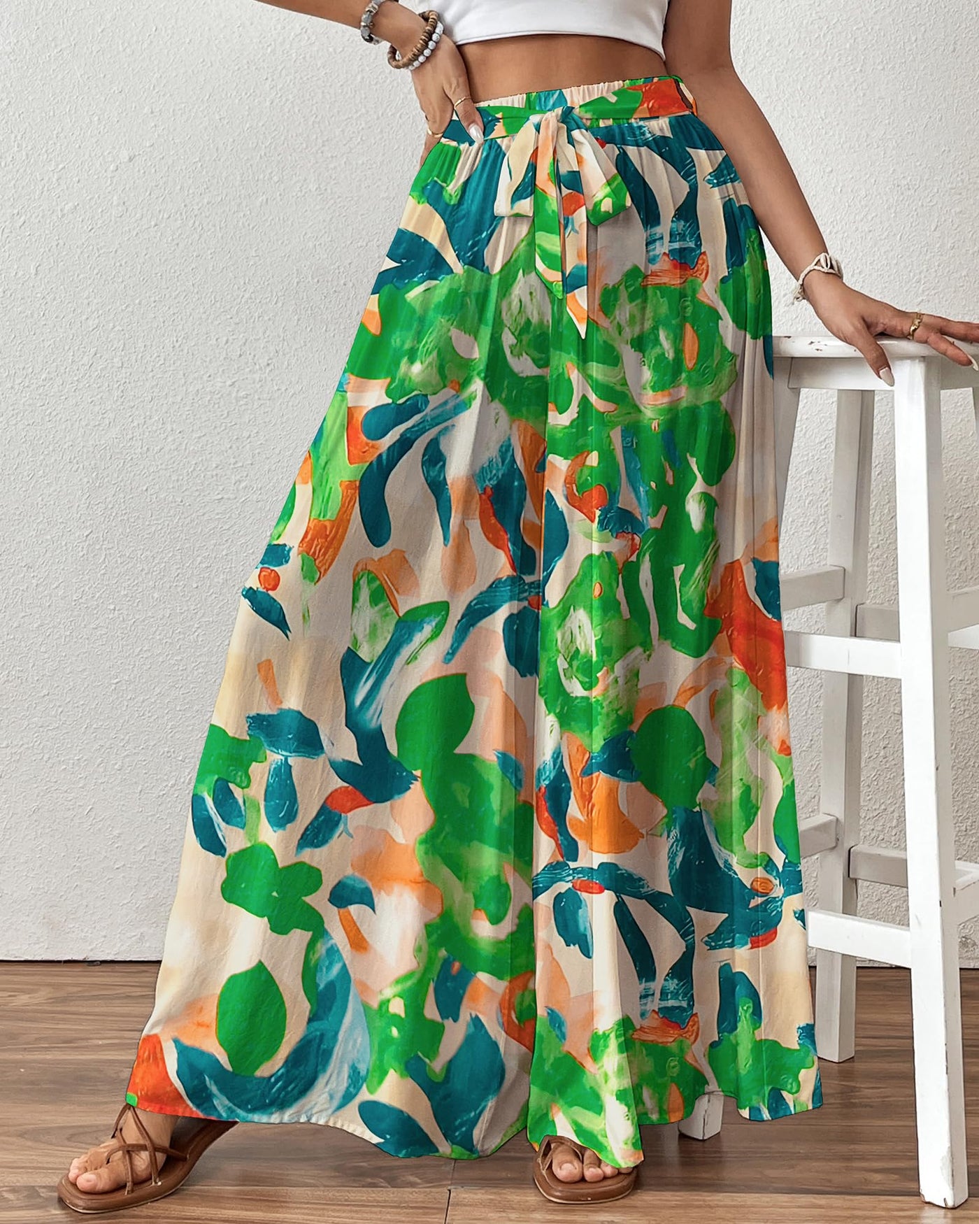 Woman Flowy Floral Palazzo Pants Wide Leg Pants