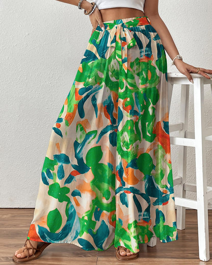 Woman Flowy Floral Palazzo Pants Wide Leg Pants
