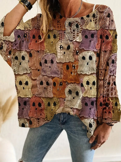 ✨Halloween Crew Neck Pumpkin Loose Fit Long Sleeve Cutout Sweater