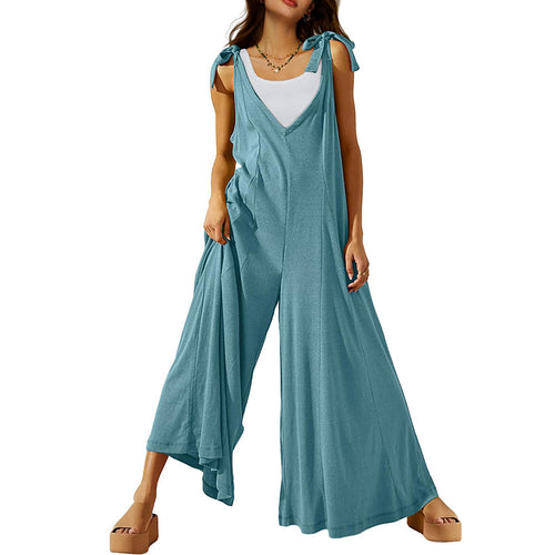 Women's Tie Strap Causal  Sleeveless Wide Leg Long Rompers