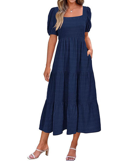 Women's Summer Puff Sleeve Loose Fit Midi Dress （BUY 2 FREE SHIPPING)
