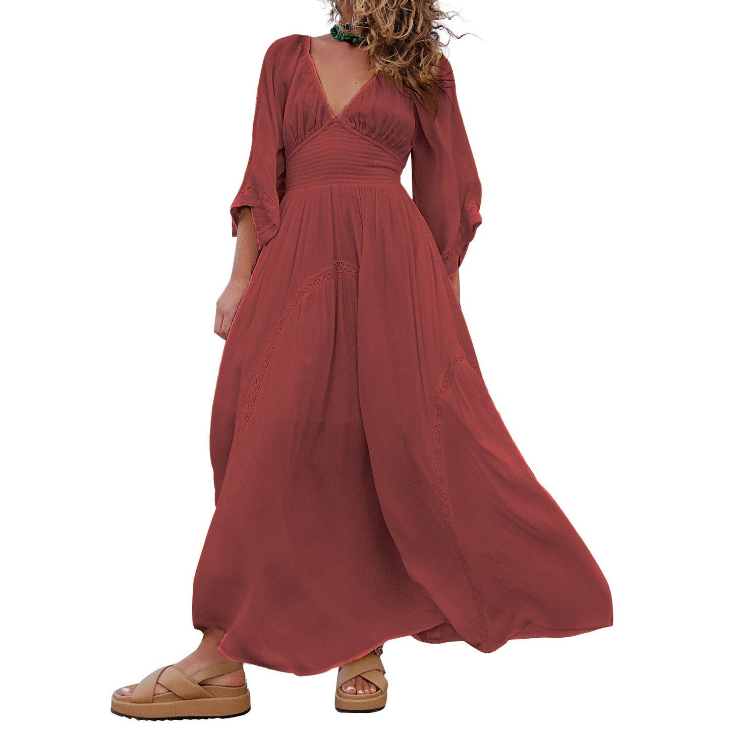 Women's V-Neck Summer Maxi Dress with Pocket (Buy 2 Free Shipping)
