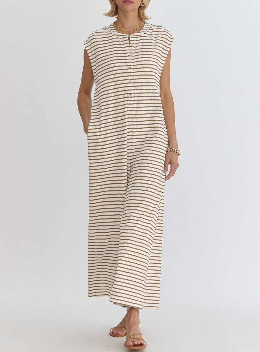 Women's Casual Striped Button-Up Jumpsuit