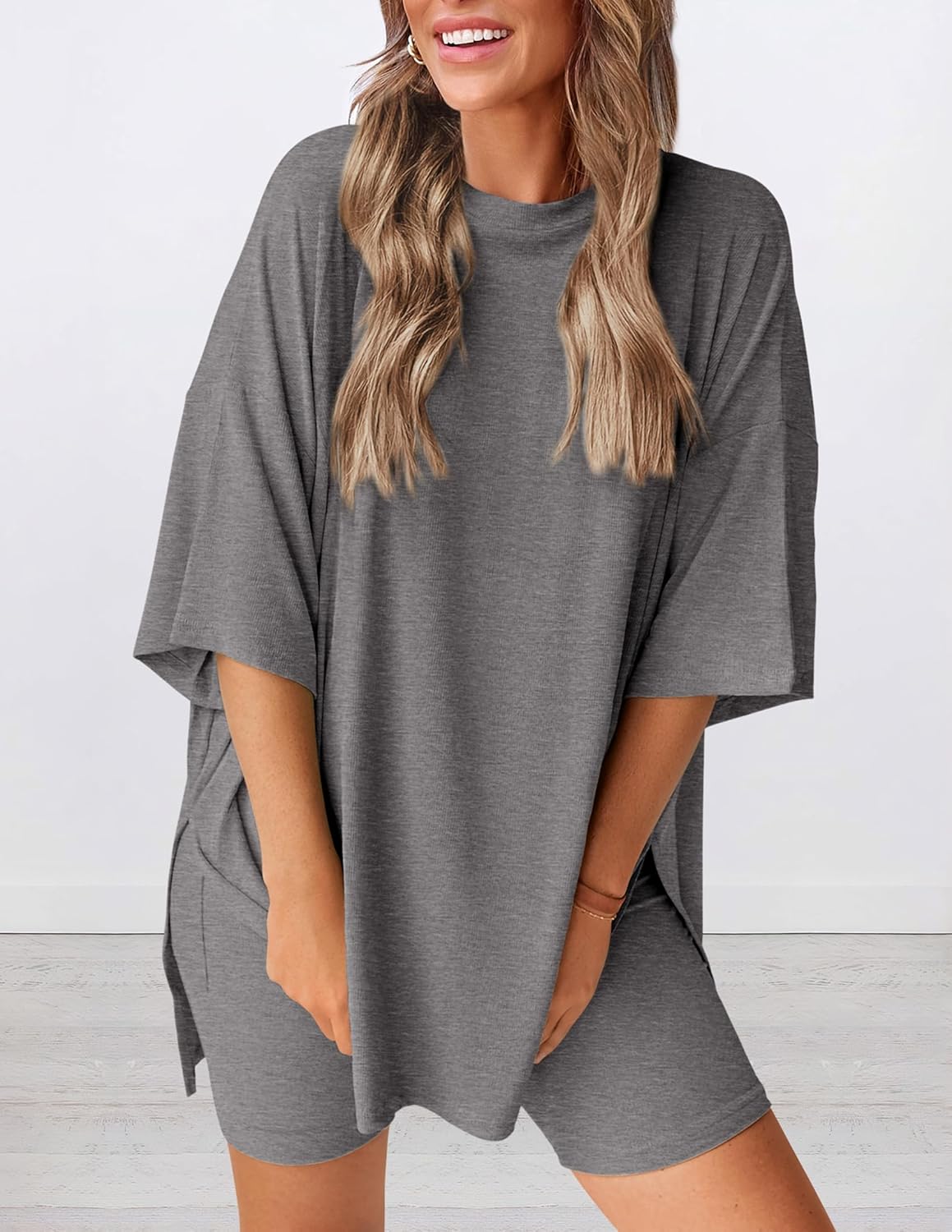 Limited time sale🔥Women's Oversized Casual T-Shirt Shorts Suit Stretch Two-Piece Set