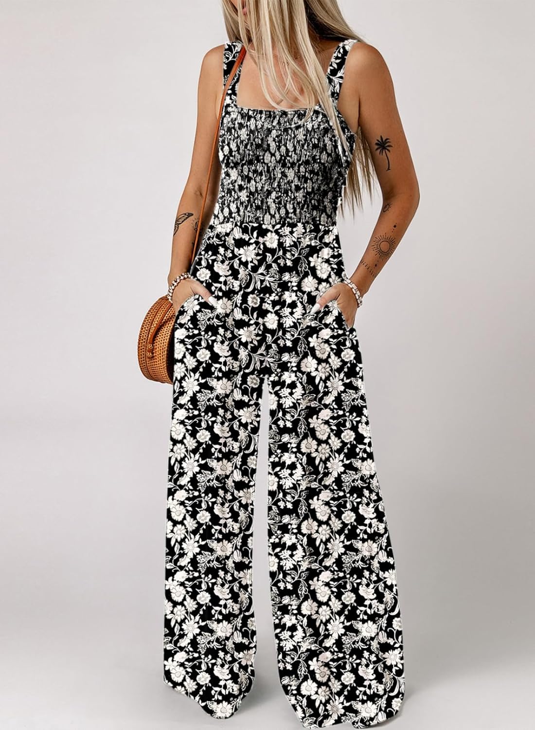 Limited time sale🔥Women's Overalls Casual Floral Print Sleeveless Jumpsuit with Pockets