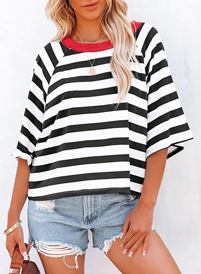 2024 NEW🔥 Women Color Blocking Loose Tee （buy 2 free shipping)