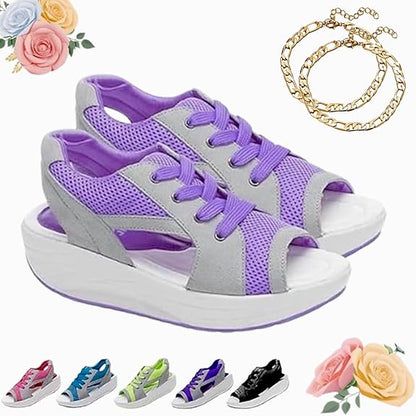Contrast Paneled Cutout Lace-up Muffin Sandals （BUY 2 FREE SHIPPING)