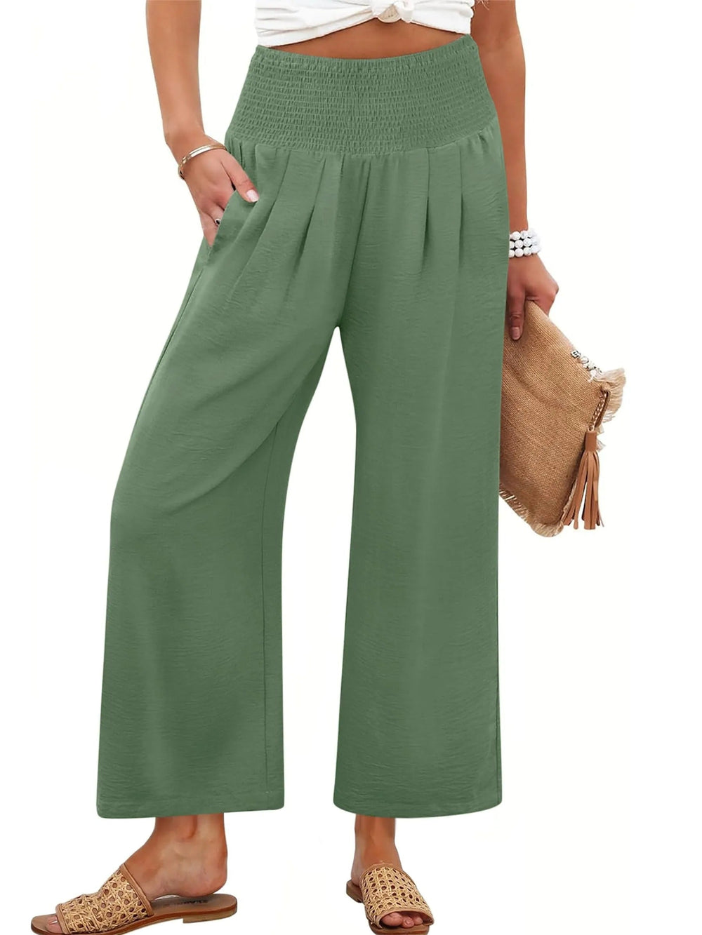 Women's Smocked Waist Wide Leg Palazzo Pants