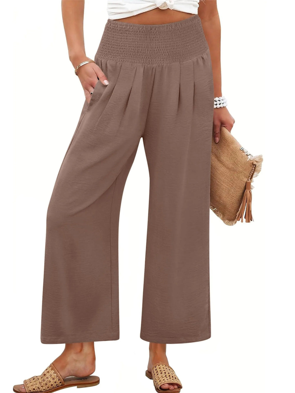 Women's Smocked Waist Wide Leg Palazzo Pants