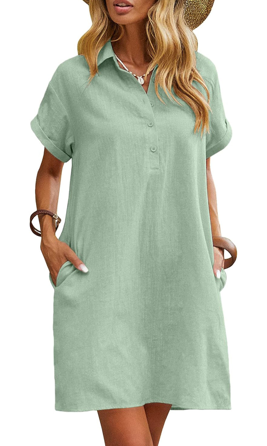 Women's Casual Short Sleeve Linen Dress With Pockets