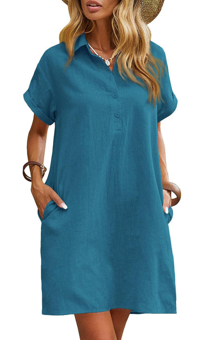 Women's Casual Short Sleeve Linen Dress With Pockets