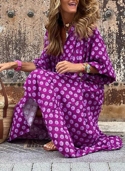 SUMMER CHIC- Women's Puff Sleeve Floral Boho Maxi Dress (Buy 2 Free Shipping)