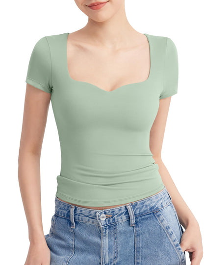 Women's Tops Sweetheart Neck Slim Fitted Sexy Tee  (Buy 2 Free Shipping)
