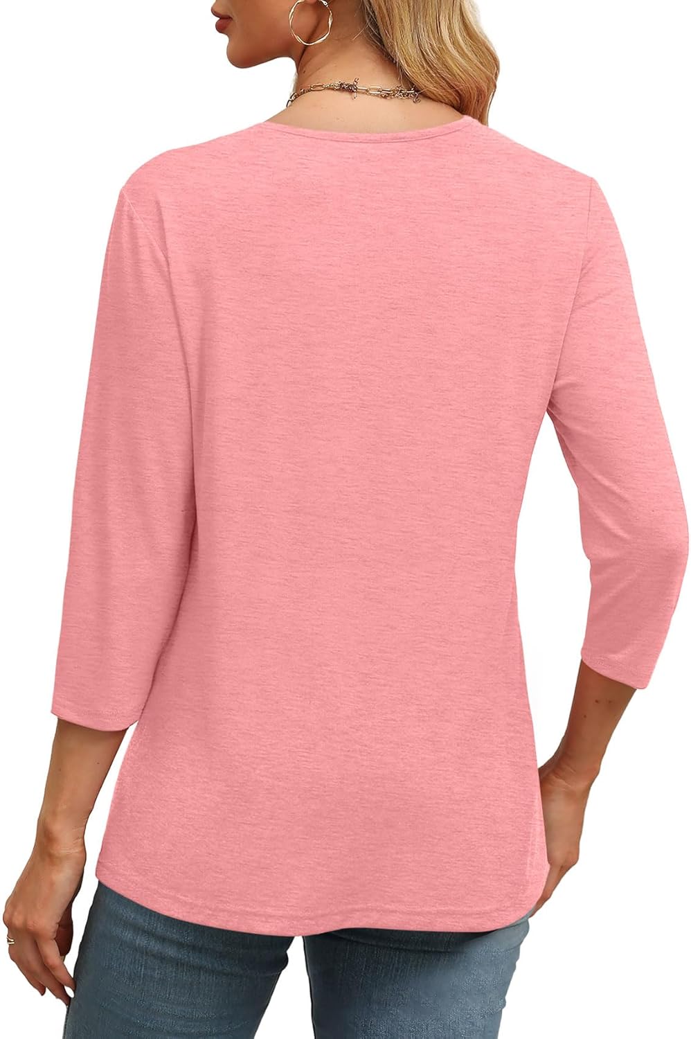 Women's Trendy V Neck 3/4 Long Sleeve Tops Loose Fit Blouse