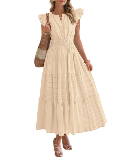 Dresses for Women Spring 2026 Maxi Casual Dress Flutter Short Sleeve V Neck