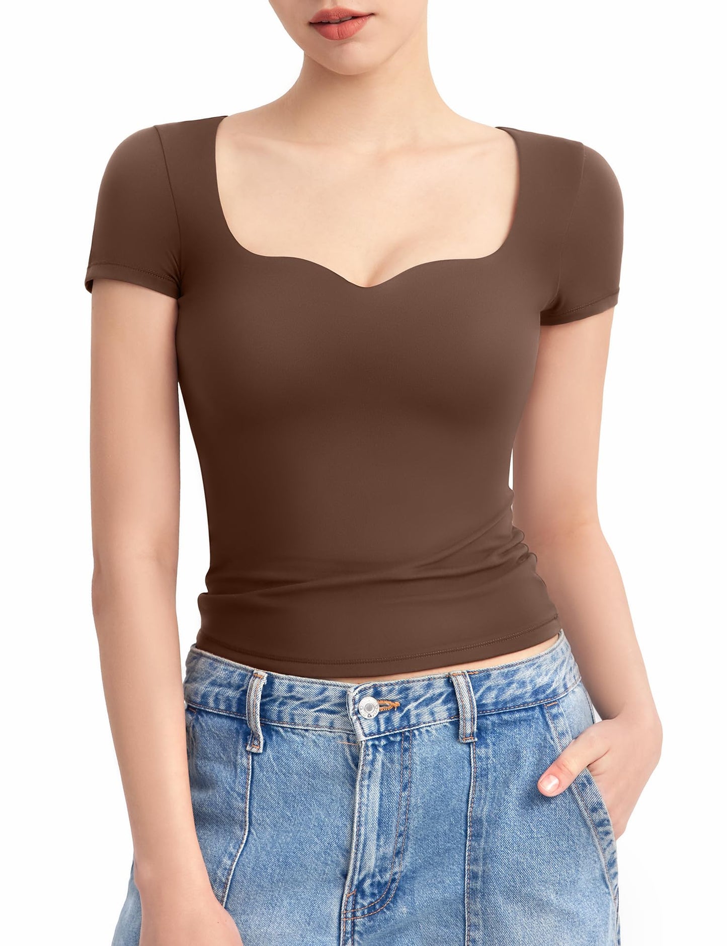 Women's Tops Sweetheart Neck Slim Fitted Sexy Tee  (Buy 2 Free Shipping)