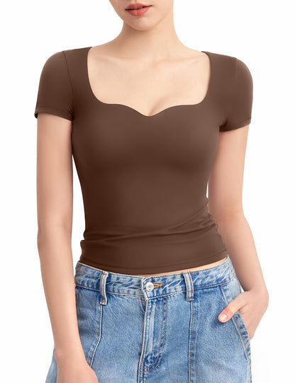 Women's Tops Sweetheart Neck Slim Fitted Sexy Tee  (Buy 2 Free Shipping)