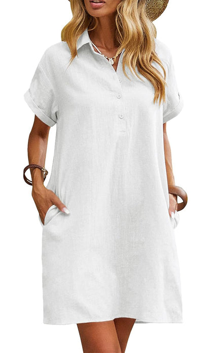 Women's Casual Short Sleeve Linen Dress With Pockets