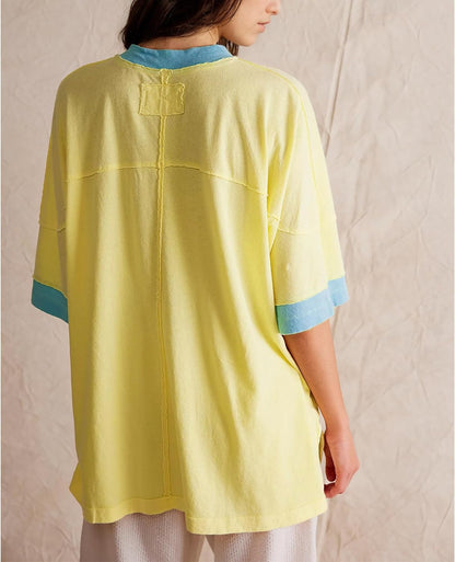 2024 Women's Oversized Color Block Short Sleeve T Shirt (Buy 2 Free Shipping)