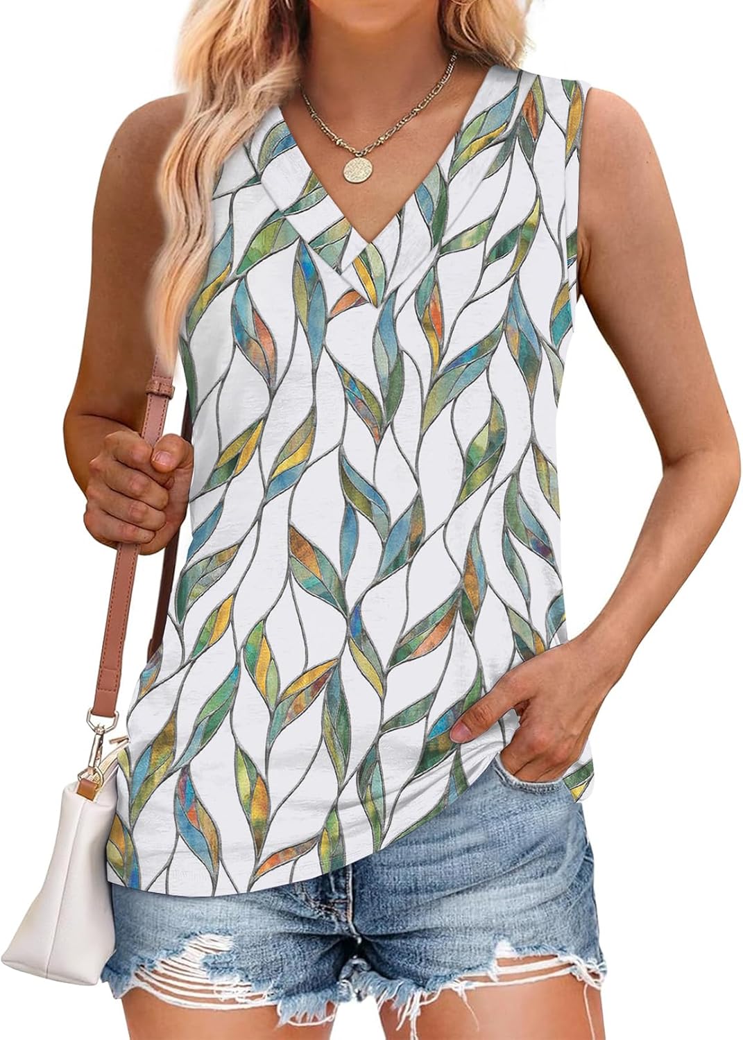 ✨Women Summer Loose Fit V Neck T Shirts Trendy Sleeveless Basic Tank Tops