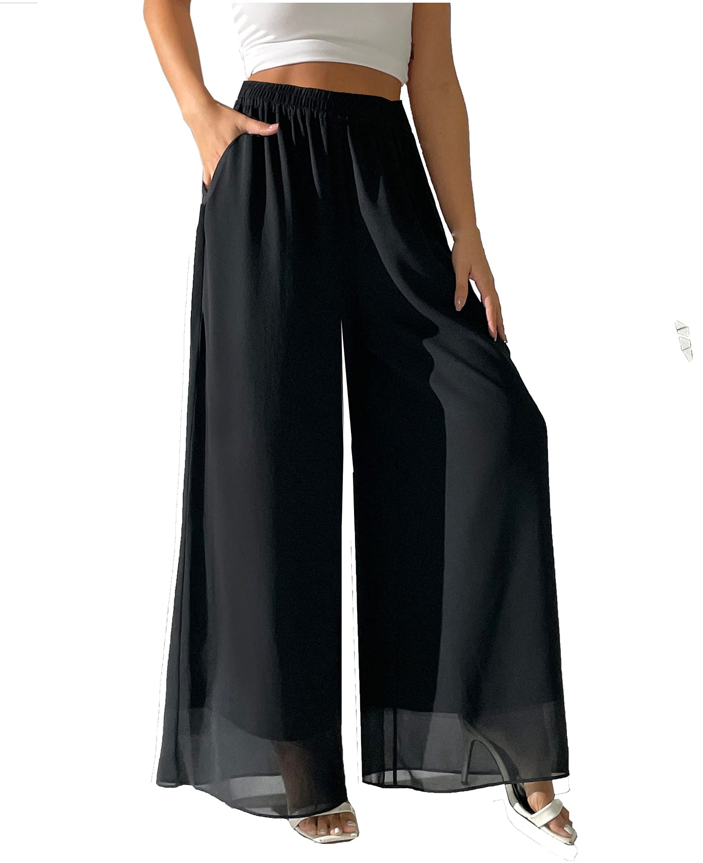 Women's Chiffon Double Layer Wide Leg Palazzo Pants