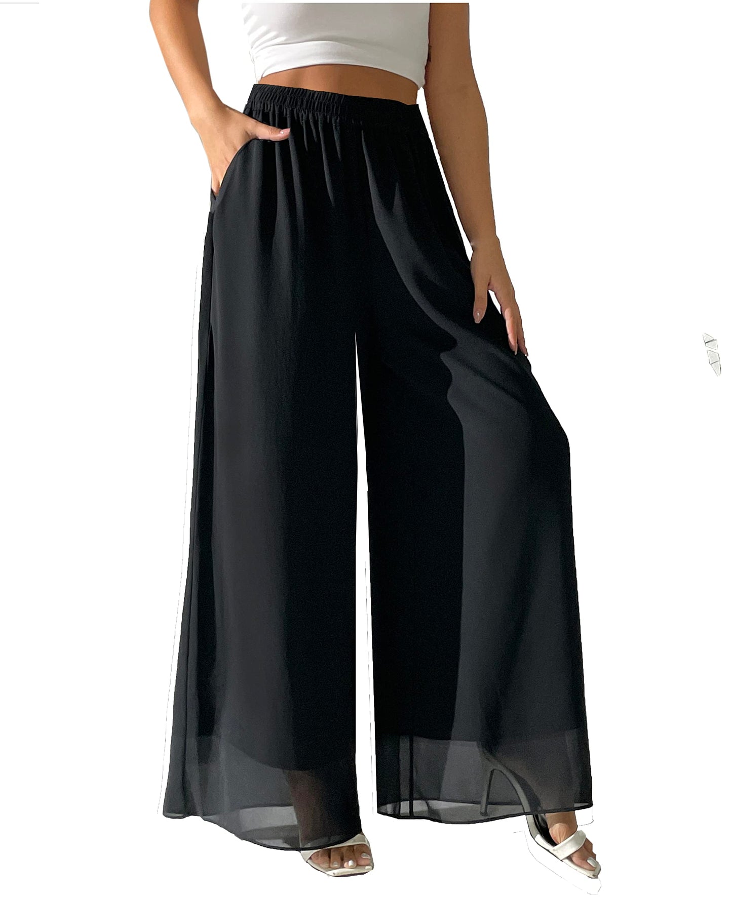 Women's Chiffon Double Layer Wide Leg Palazzo Pants