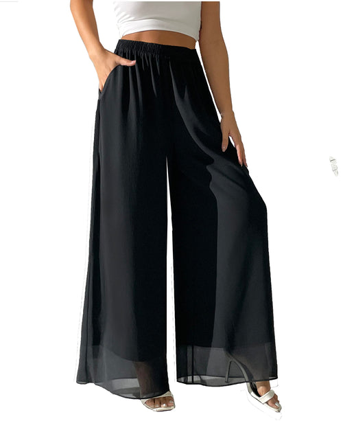 Women's Chiffon Double Layer Wide Leg Palazzo Pants