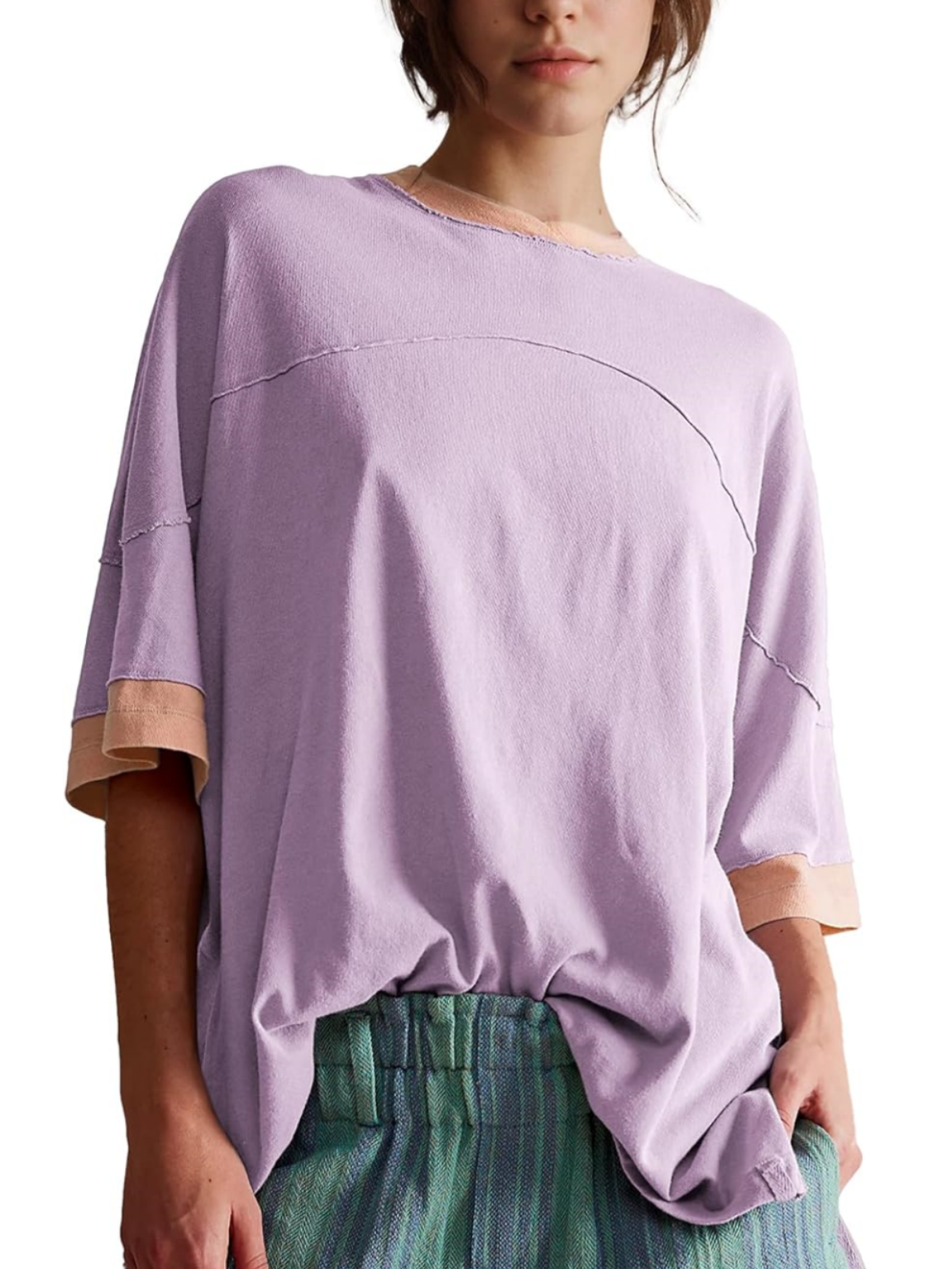 2024 Women's Oversized Color Block Short Sleeve T Shirt (Buy 2 Free Shipping)