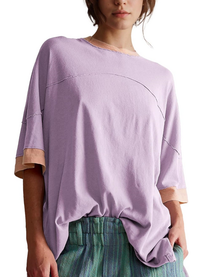 2024 Women's Oversized Color Block Short Sleeve T Shirt (Buy 2 Free Shipping)