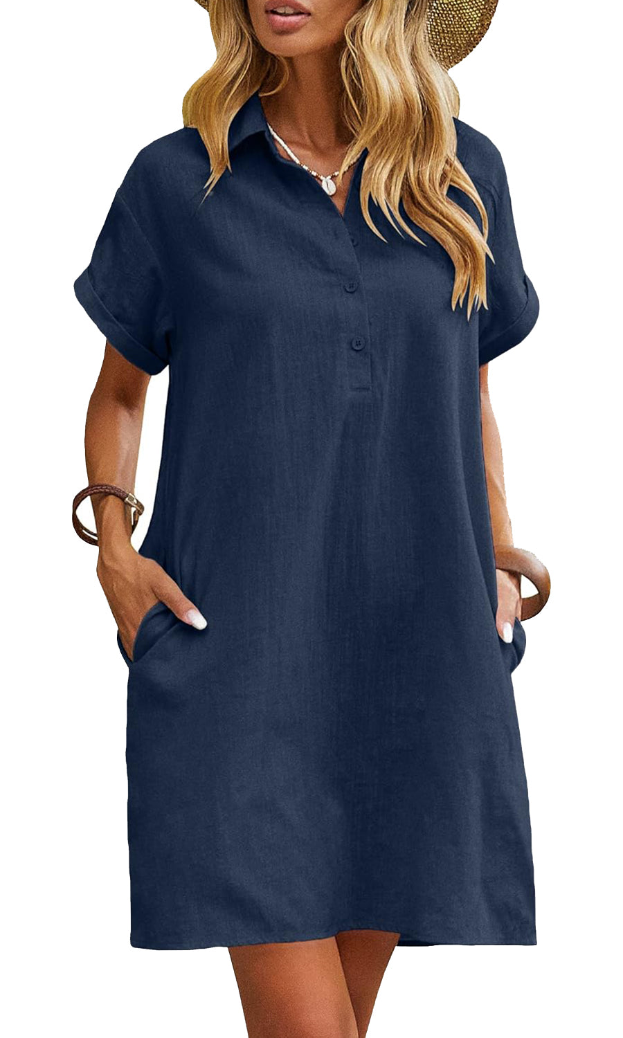 Women's Casual Short Sleeve Linen Dress With Pockets