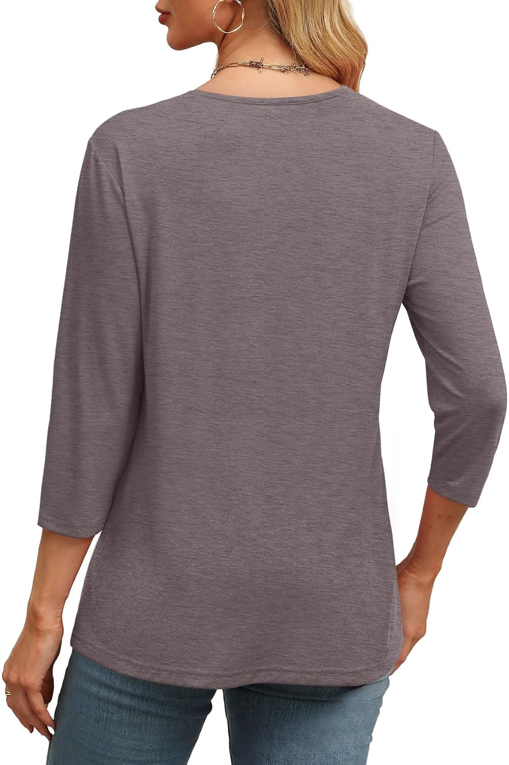 Women's Trendy V Neck 3/4 Long Sleeve Tops Loose Fit Blouse