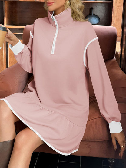 Women's Color Block Long Sleeve Relaxed Fit Dress
