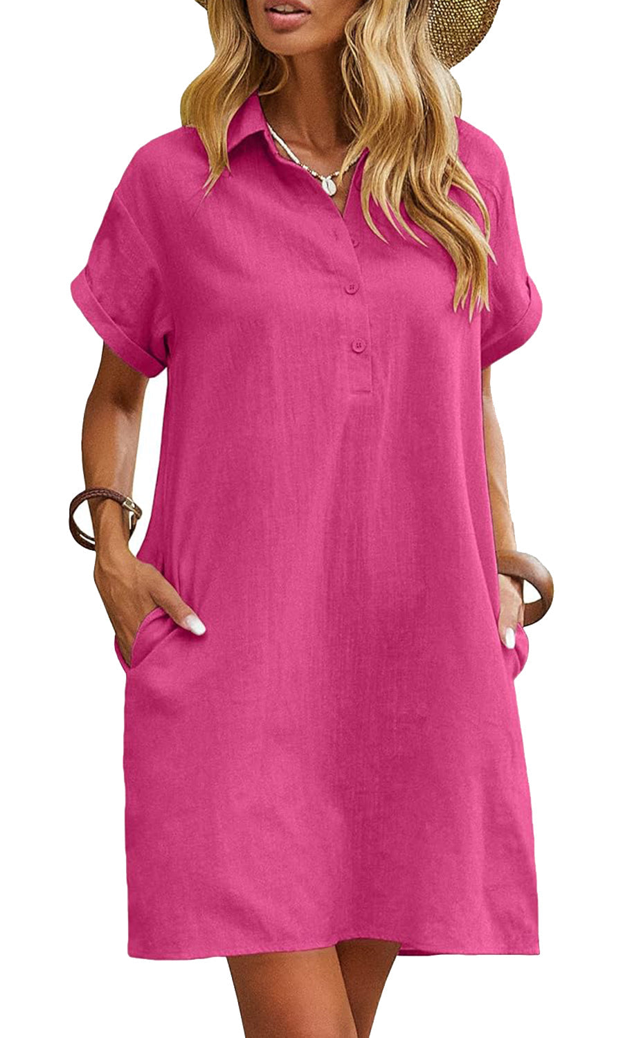 Women's Casual Short Sleeve Linen Dress With Pockets