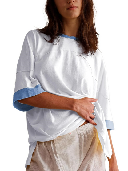 2024 Women's Oversized Color Block Short Sleeve T Shirt (Buy 2 Free Shipping)