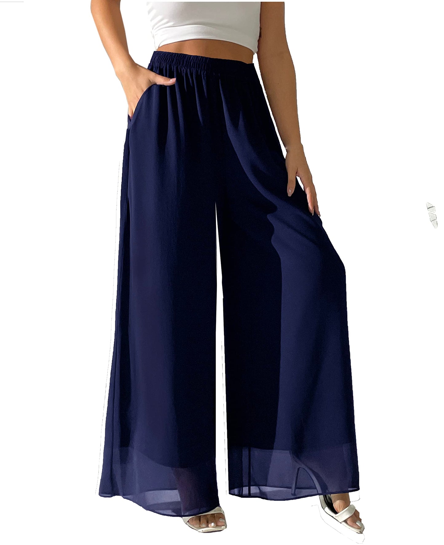 Women's Chiffon Double Layer Wide Leg Palazzo Pants