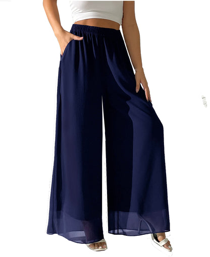 Women's Chiffon Double Layer Wide Leg Palazzo Pants
