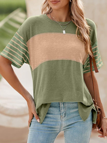 Limited time sale🔥Womens Oversized Color Block Striped Shirts Top