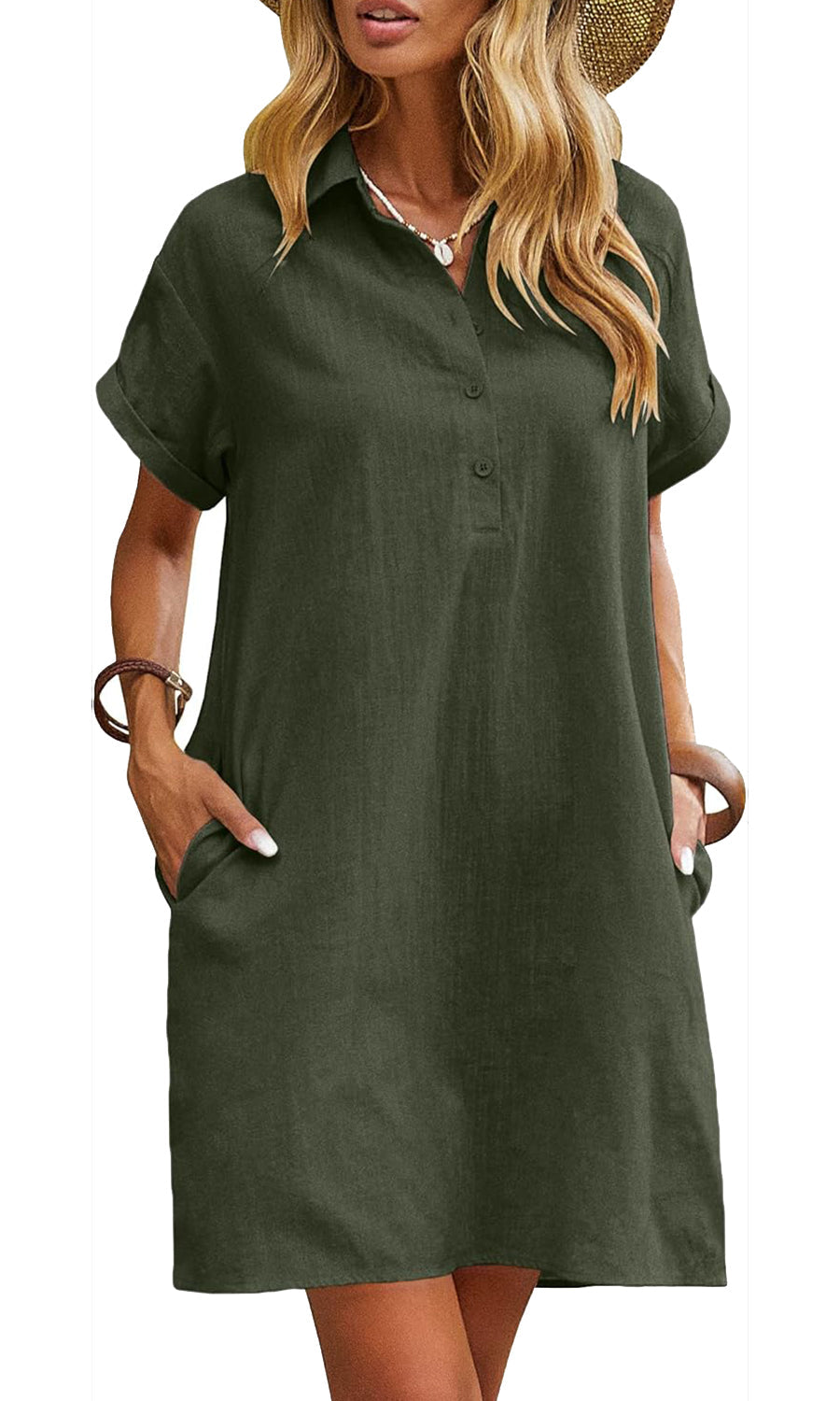 Women's Casual Short Sleeve Linen Dress With Pockets