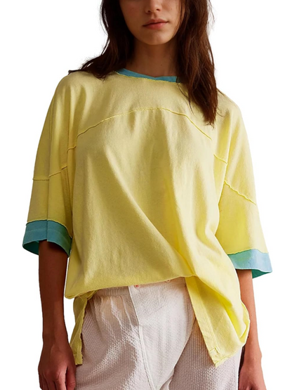 2024 Women's Oversized Color Block Short Sleeve T Shirt (Buy 2 Free Shipping)