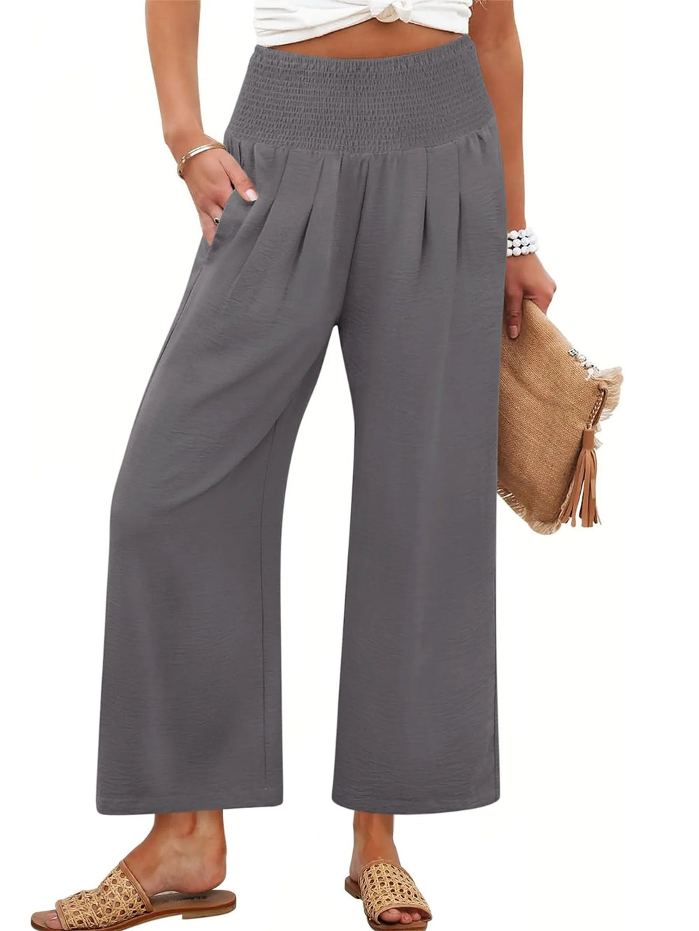 Women's Smocked Waist Wide Leg Palazzo Pants