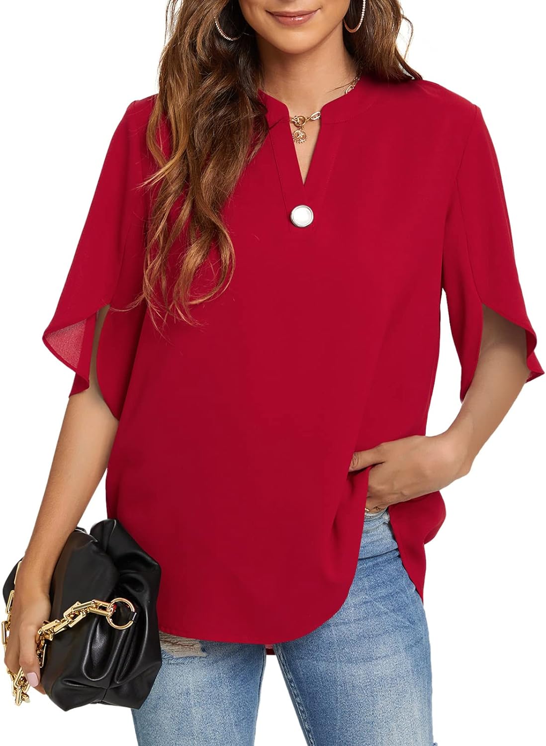 2024 NEW Women's Summer V Neck Chiffon Shirt (BUY 2 FREE SHIPPING)
