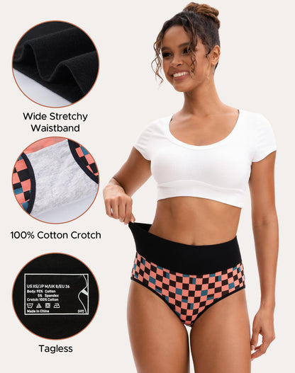 Women's High Waisted Cotton Panties 5-Pack, Soft Breathable Full Coverage Briefs
