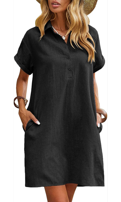 Women's Casual Short Sleeve Linen Dress With Pockets