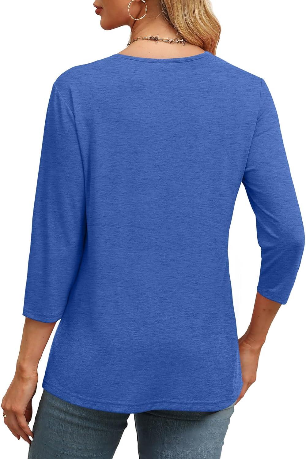 Women's Trendy V Neck 3/4 Long Sleeve Tops Loose Fit Blouse