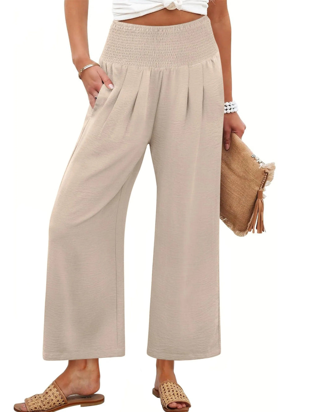 Women's Smocked Waist Wide Leg Palazzo Pants